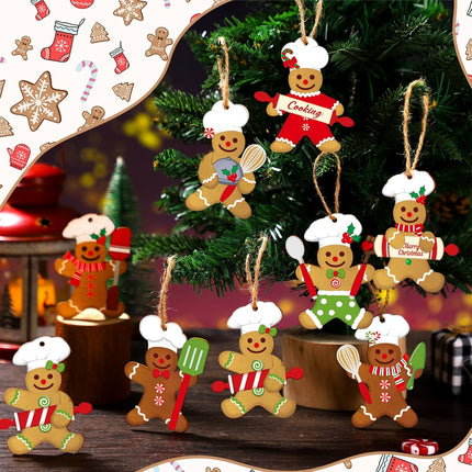 Ferraycle 36 Pcs Gingerbread Christmas Decoration for Tree Cooking Gingerbread Man Wooden Ornaments Christmas Hanging Decor for Christmas Tree Home Kitchen Decor Party Supplies