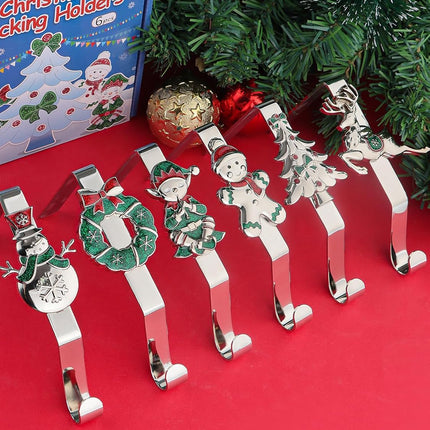Kalolary Christmas Stocking Hangers for Fireplace, 6 Styles Christmas Tree Stocking Holders Mantle Non-Slip Sturdy Mantel Stocking Hooks, Stocking Clips, Stocking Hooks for Christmas Party Decoration