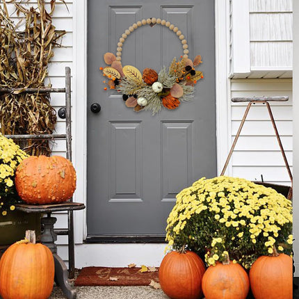 TEMPUS 16" Fall Wood Bead Front Door Wreath Artichoke Wood Chip Autumn Leaf Wreath Harvest, Thanksgiving Indoor and Outdoor Decor Farmhouse Front Door Decor …
