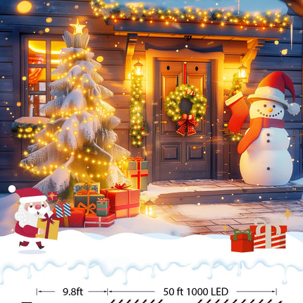Minetom 50 Ft 1000 LED Cluster Lights Christmas Tree Lights Outdoor Christmas Firecrackers String Lights, 12 Modes Timer Remote Waterproof Plug in Twinkle Fairy Lights for Xmas Tree Garland Party