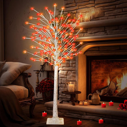 6 ft Lighted Birch Tree 152 LED Lighted Cherry Blossom Tree Warm White Lights for Indoor Home Bedroom Outdoor Decor for Wedding Independence Day Valentine Christmas Party(Heart)