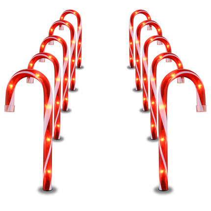 Candy Cane Lights - 10 Pack Candy Cane Pathway Lights, 10" Christmas Candy Cane Lights Red, Outdoor Candy Cane Christmas Decor for Walkway, Driveway, Sidewalk, Garden, Xmas Path Stake Lights Markers