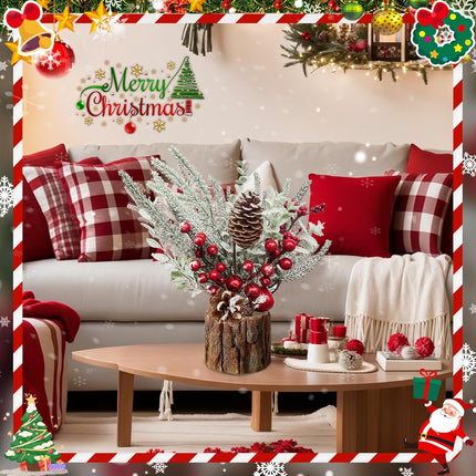 Small Christmas Tree - Artificial Tabletop Mini Christmas Tree Decorations with Christmas Ornaments Red Pine Cone Berry for Xmas Decor Home Room Party Winter Indoor