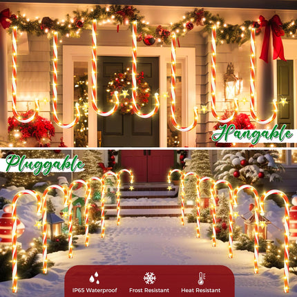 FunFanso 24 Pack Christmas Decorations Outdoor Candy Cane Lights, 288 Bright LED d Solar Christmas Pathway Lights Waterproof with Star, 8 Modes 21" Candy Xmas Lights Yard Outside Decorations