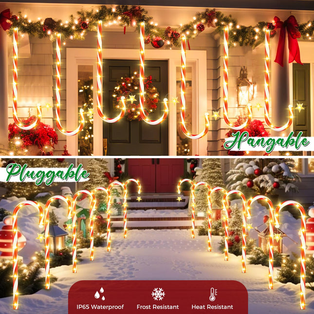 FunFanso 24 Pack Christmas Decorations Outdoor Candy Cane Lights, 288 Bright LED d Solar Christmas Pathway Lights Waterproof with Star, 8 Modes 21" Candy Xmas Lights Yard Outside Decorations