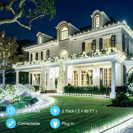 Brightown C9 LED Christmas String Lights, 2 Pack Total 132ft 200LED Outdoor Lights String, Plug-in Connectable Waterproof Roofline String Lights for Outside Christmas Holiday Decor