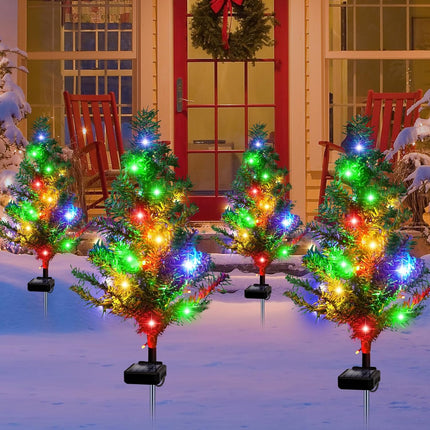 Solar Christmas Tree 4 Pack Garden Stake Light Waterproof Christmas Decorations Christmas Tree Light ，Outdoor Waterproof Christmas Pathway Lights for Christmas Decoration Pathway Garden Patio Yard