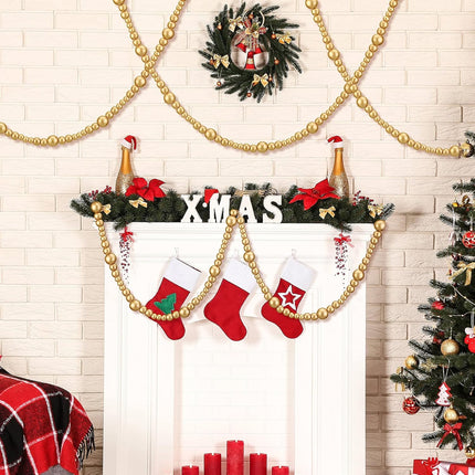 27feet Christmas Wooden Beads Wood Garland for Christmas Tree Bobo Christmas Holiday Decoration Boho Wall Hanging Farmhouse Home Decor Rustic(Gold)
