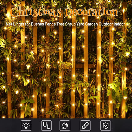 LED Christmas Net Lights Outdoor,120 LED 6ftx4ft Connectable Waterptoof Christmas Lights for Bushes Fence Tree Shrub Yard Garden Outdoor Christmas Decorations(Warm White)