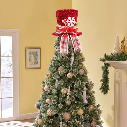 Christmas Tree Topper, Red Shiny Sequins Top Hat Christmas Tree Top Decoration (Red)