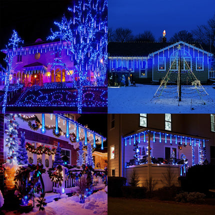 Outdoor Christmas Decorations, 24 Tubes(Equivalent to 3 Sets of 12Inch 8-Tubes) Meteor Shower Lights Snow Falling Icicle Christmas Lights Outdoor for House Tree Halloween Garden Decor, UL Plug, Blue