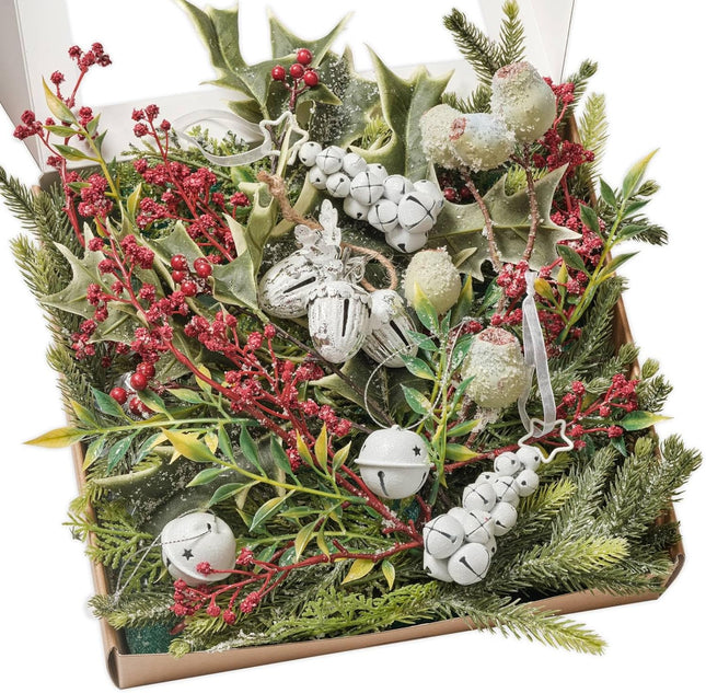 TINGE TIME Christmas Decoration Artificial Flowers Combo, 36pcs DIY Pine Needle, Bell, Berry Set for Xmas Tree Fireplace Staircase Wall Home Decoration (Bell & Pine Needle)