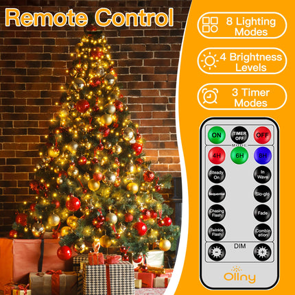 Ollny Christmas Tree Lights 400LED 8.2ft16 Strings with Ring, 8 Lighting Modes 3 Timers Dimmable Christmas Lights Indoor with Remote, Waterproof Outdoor Christmas Lights for Xmas Decor (Warm White)