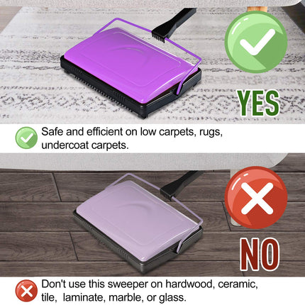 Yocada Carpet Sweeper Cleaner For Home Office Low Carpets Rugs Undercoat Carpets Pet Hair Dust Scraps Paper Small Rubbish Cleaning With A Brush Purple