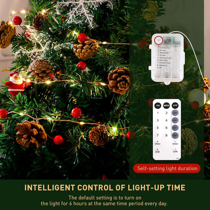 Christmas Garland with Lights, 60 LED 9.8 Ft Garland Pine Cones Red Berry String Light, 8 Modes Battery Operated Lighted with Remote&Timer for Mantle, Entryway, Christmas Home Decorations