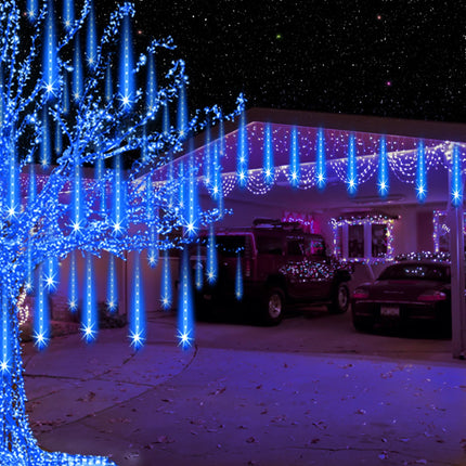 Aukora Christmas Lights Outdoor，LED Meteor Shower Lights 11.8 inch 8 Tubes 192leds Rain Drop Lights, Icicle Snow Falling Lights for Christmas Tree Halloween Party Holiday Thanksgiving Decoration(Blue)