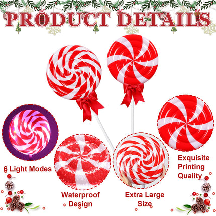 2Pcs 4ft/48 Large Christmas Lollipops Pathway Lights Outdoor 6 Modes Xmas Peppermint Candy Lights Candyland Decor Jumbo Giant Landscape Path Light for Outside Walkway Patio Yard Garden (Red White)