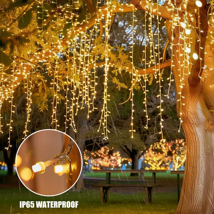 Brightown Cluster Icicle Lights Outdoor, 33FT 1020 LED Icicle Lights with 51 Drop,8 Mode, Icicle String Lights with Timer, Waterproof Firecracker Christmas Lights Outdoor House Decoration, Warm White