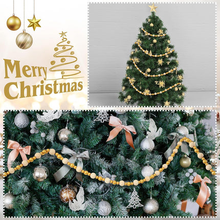 67.2 Inch Christmas Bead Garland Wood Bead Garland for Christmas Tree Decorations Gold and White Wood Bead Garland Rustic Wooden Bead Garland for Farmhouse Table Wall Boho Hanging Ornaments
