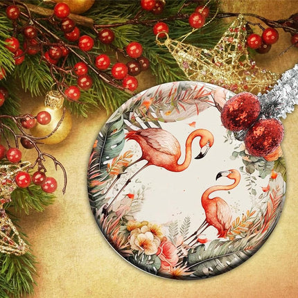 Ceremic Ornaments Crafts Round Porcelain Christmas Decorations Home Hanging Jewelry Souvenir Flamingos Circle Christmas Wreath