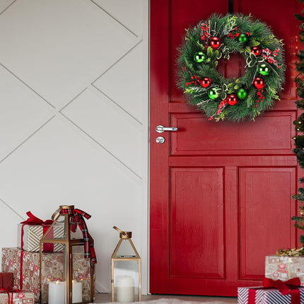 Christmas Wreath, 24inch Wreaths, Artificial Wreaths for Front Door, with Wreath Hanger, Autumn and Winter, Indoors,Outdoors, corridors, Offices. (Green)