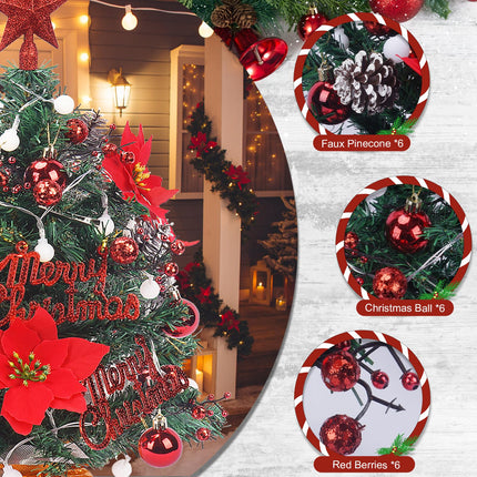 HUAESIN Tabletop Christmas Tree 22 Inch Prelit Tabletop Christmas Tree Small Fake Poinsettia Xmas Tree with LED Lights Red Star Topper Indoor for Home Office Outdoor Holiday Decoration