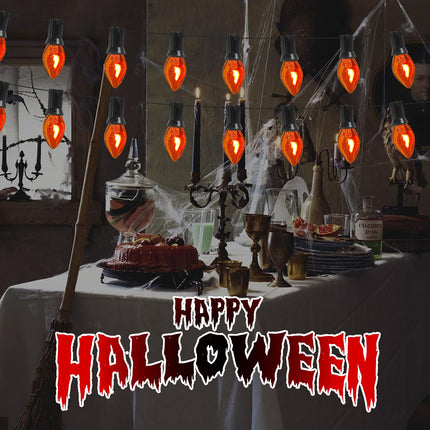 25ft C7 Clear Flame String Outdoor&Indoor Light for Christmas Halloween, 25 C7 Orange Flame Light Bulb(Plus 2 Extra Bulbs) 1W, C7/E12 Base-Black Wire