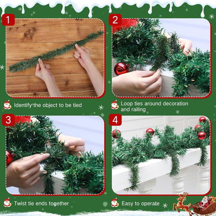 Zhengmy 30 Pcs 20'' Total 50 Ft Christmas Garland Ties Flexible Greenery Stems Artificial Pine Needles Twist Wired Tree Branches for Christmas Stairs Railing DIY Craft Wrapping(Pine)