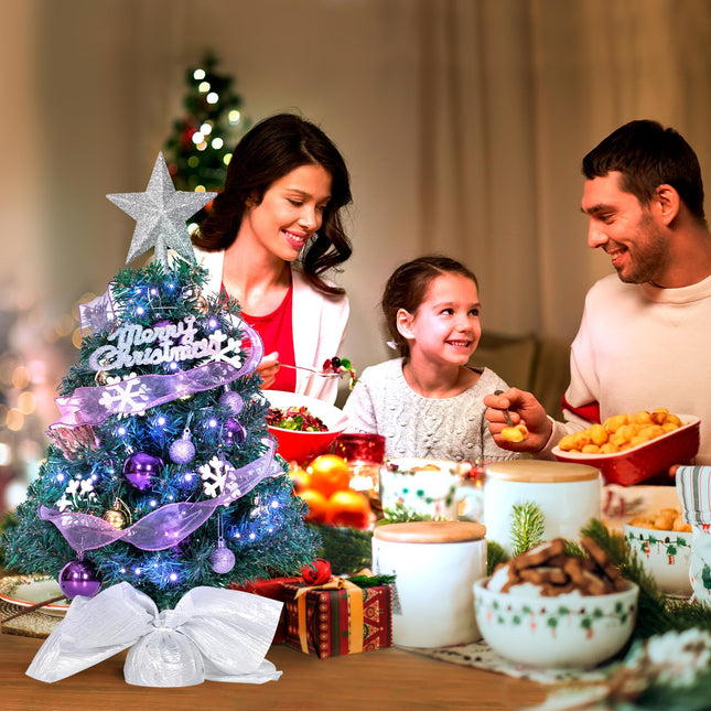 24In Tabletop Christmas Tree, Mini Christmas Tree with DIY Ornaments 35 LED Lights Star Treetopper, Small Xmas Artificial Tree for Holiday Indoor Christmas Decoration (Purple)
