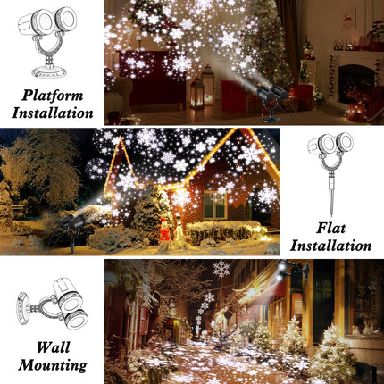 Snowflake Christmas Projector Light Outdoor - d Double Head Projection Design, IP65 Waterproof LED Christmas Light Projector for Xmas Holiday Party Patio Garden Yard Decoration