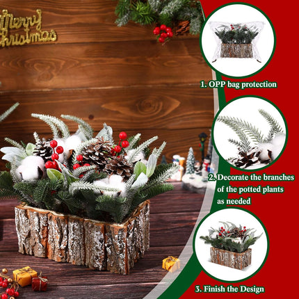 Zhehao 9.8 x 8.3 x 5.5'' Small Christmas Tree, Artificial Square Mini Tabletop Christmas Tree Decorations Include Apple, Star, Pinecones, Pine Leaf Berry for Christmas Decoration (Cotton)