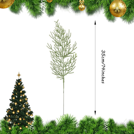 SITUMEIZI 50 Pcs Artificial Pine Branches,14 Inches Christmas Greenery Stems Cedar Faux Pine Picks Plastic Christmas Decor for DIY Craft Wreath Christmas Tree Home Kitchen Holiday Decoration(50,Green)
