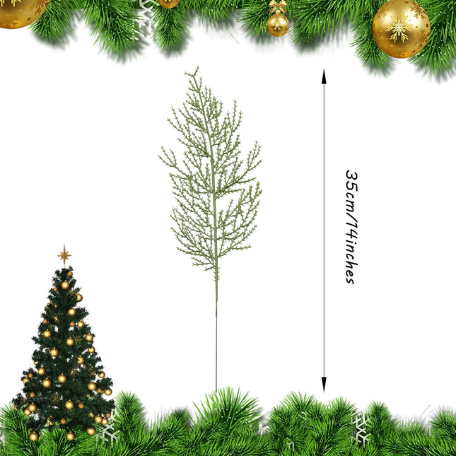 SITUMEIZI 50 Pcs Artificial Pine Branches,14 Inches Christmas Greenery Stems Cedar Faux Pine Picks Plastic Christmas Decor for DIY Craft Wreath Christmas Tree Home Kitchen Holiday Decoration(50,Green)