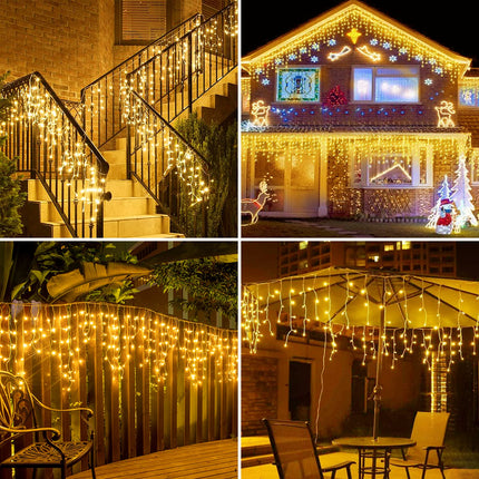 JIMACRO Solar String Lights, 32pcsx2.6FT 256 LED Curtain Lights with Remote, 23FT Waterproof Fairy Curtain Lights for Backdrop, 8 Modes Christmas LED Fairy Lights for Wall Eaves Wedding Party Decor