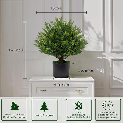 Artificial Topiary Ball Tree 19''T Artificial Little Bush Ball Tree UV Resistant Shrub Potted Artificial Plant for Outdoor Indoor Front Porch Garden