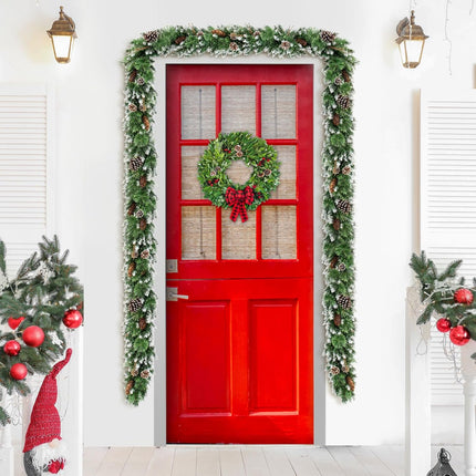 Jin&Bao 9FT Christmas Garland with 100 Lights, Pre-lit Christmas Garlands Xmas Decorations 8 Mode Timer Waterproof with Snowy Large Pine Cones, Long Pine Cones for Mantle Stairs Door Outdoor Decor