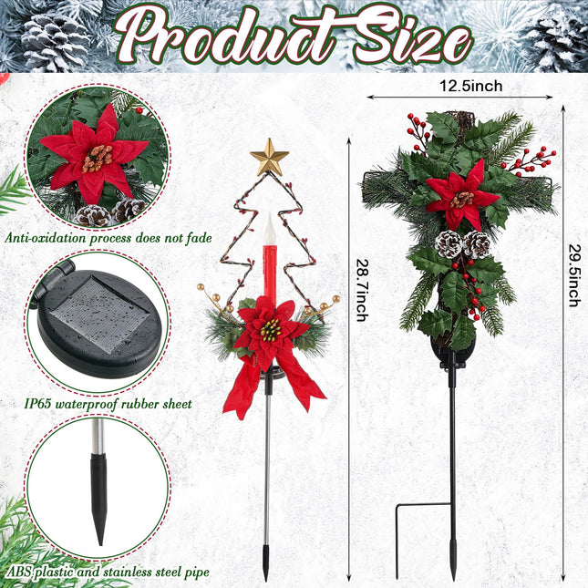 Patelai 4 Pcs Solar Outdoor Christmas Decoration Cemetery Decorations for Grave Grave Decorations Solar Christmas Decorations for Garden Patio Grave Cemetery Decor (Christmas Tree)