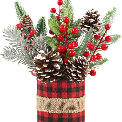 Small Tabletop Christmas Tree, Artificial Mini Christmas Tree Decorations with Pine Cones Red Berries and Green Plants, Suitable for Christmas Decorations Indoor Tables in Households