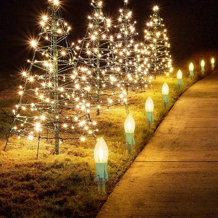 C9 Christmas Lights, 51.4ft Christmas Pathway Lights Outdoor with 40 LED Bulbs and Stakes, Connectable Waterproof String Lights for Path Driveway Sidewalk Lawn Yard Holiday Decorations, Warm White