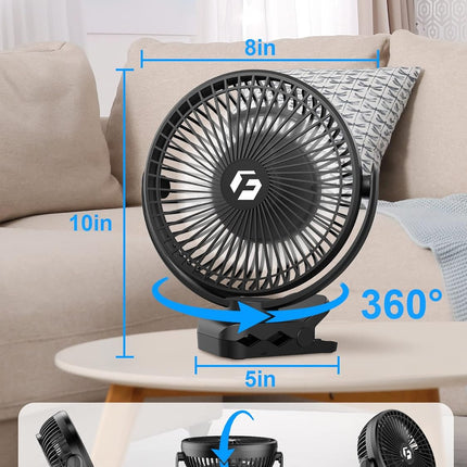 Frizcol 12000Mah 8 Inch Portable Clip On Fan,Battery Operated Camping Fan With Lights And Remote, Usb Fan Small Desk Fan Personal
