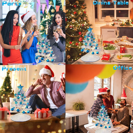 60CM Mini Christmas Tree,Artificial Christmas Tree with Hanging Ornaments,Christmas Tree Skirt,Christmas Ball Desktop Xmas Tree for Home, Kitchen, Dining Table DIY Christmas Decorations (White)