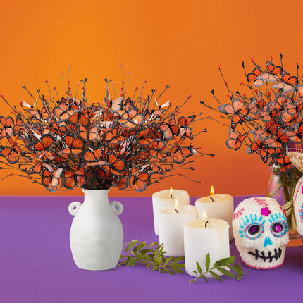 8 Pcs Christmas Tree Flower Picks Artificial Berries Stem Decoration Flower Vase Filler Ornament Table Centerpiece Picks Spray for Halloween Christmas Tree Topper DIY Home Decor (Monarch Butterfly)