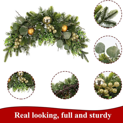 HEBE Christmas Swags 25" Artificial Christmas Decorative Swag Xmas Mailbox Swag Christmas Wreath with Red Berries Pine Cone Farmhouse Christmas Hanging Decorations for Indoor Outdoor Use