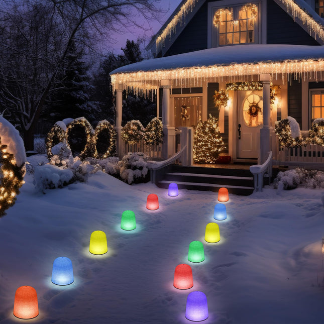 2 Sets of 24 C9 LED Gumdrop Christmas Pathway Lights, UL Listed, Christmas Walkway Lights Sugar Coated with Warm White Bulbs, Outdoor Christmas Lights for Lawn Yard Garden Decor (Rainbow)