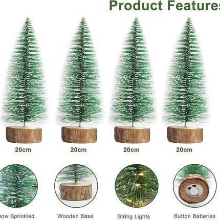 4 Pcs Mini Christmas Trees, 8 Inch Artificial Christmas Bottle Brush Trees with Fairy Lights Battery Powered Tabletop Tree Decoration (Warm White)