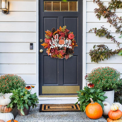 TEMPUS 16" Artificial Maple Leaf Mesh Wreath Fall Pumpkin Welcome Sign Wreaths for Front Door Autumn Harvest Thanksgiving Decoration Home Indoor Outdoor Decor