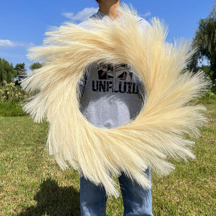 Pampas Grass Wreath, 27 inch Fall Wreath/Faux Pampas Wreath、Boho Wreath，Front Door Wreaths for All Seasons，Neutral Fall Decor,Pampas Grass Wall Decor,Boho Wall Decor (Beige Wreath)