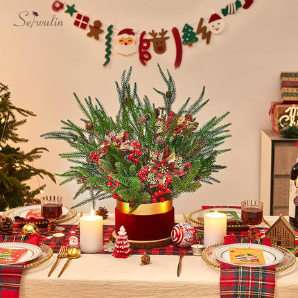 Serwalin 23.6“ Artificial Pine Branches, 12PCS Real Touch Norfolk Pine Branches with Pine Cones, Faux Christmas Greenary Picks for Xmas DIY Crafts Wreath Indoor Outdoor Home Decor