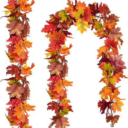 Artiflr 2 Pack Fall Maple Garland Clearance, 5.9Feet/Strand Hanging Vine Maple Leaf Garland Artificial Autumn Foliage Garland Thanksgiving Decor for Home Wedding Fireplace Party Christmas