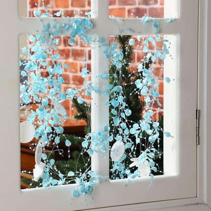 Yinder Christmas 32.8 ft Shell Starfish Garland Ocean Themed Garland Coastal Beaded Beach Garland for Home Christmas Tree Curtains Mantle Fireplace Mantel Summer Wedding Party Supply (Light Blue)